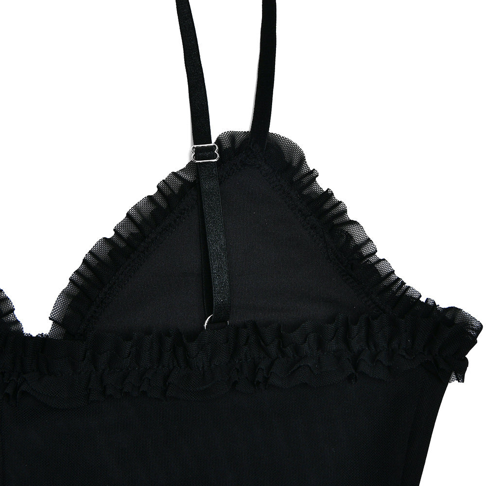 Womens Backless Mesh Splice Sling Mini Dress | noémi