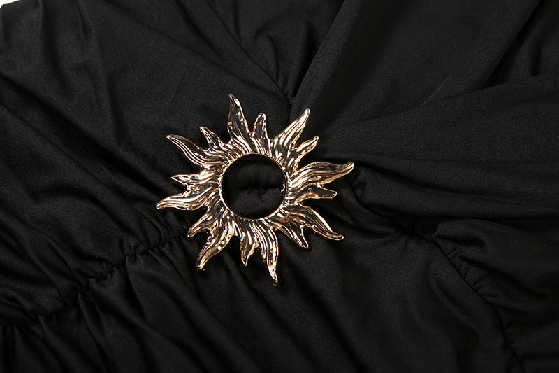 Womens Fall Deep V Neck Split Solid Color Dress | noémi