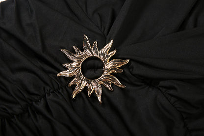 Womens Fall Deep V Neck Split Solid Color Dress | noémi