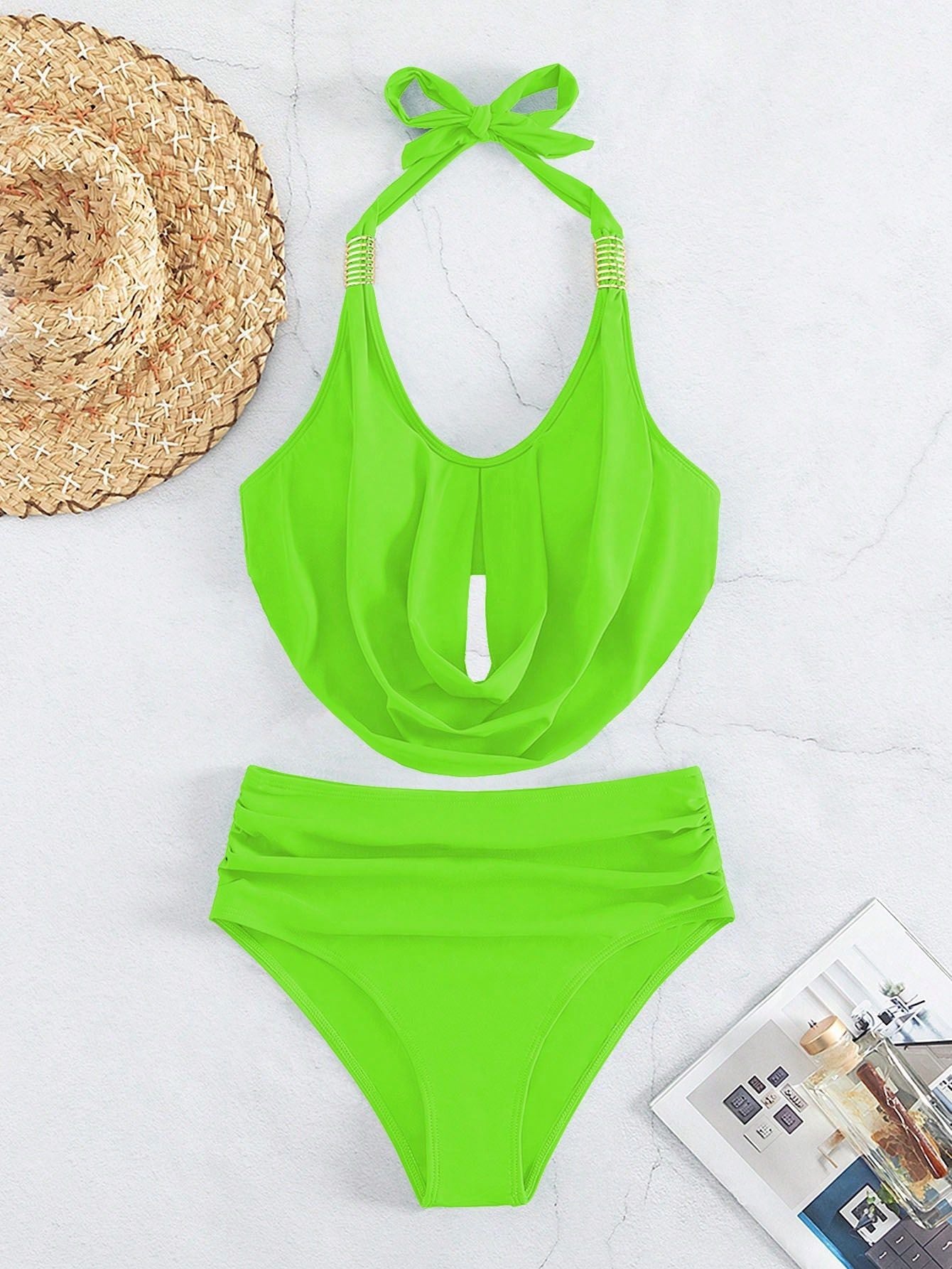 Solid Color Halter Lace Up Bikini Swimsuit for Women | noémi