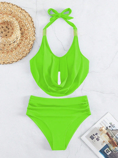 Solid Color Halter Lace Up Bikini Swimsuit for Women | noémi