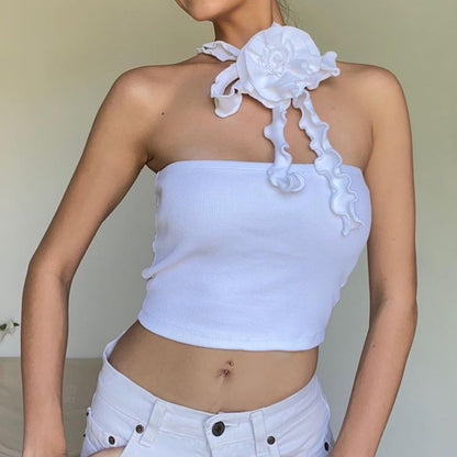 Halter Top | 3D Rose Strapless Vest | Backless Knit Crop Top for Women | noémi