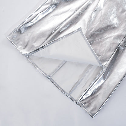 Womens Metallic Tube Top Dress with Cinched Waist Side Split | noémi