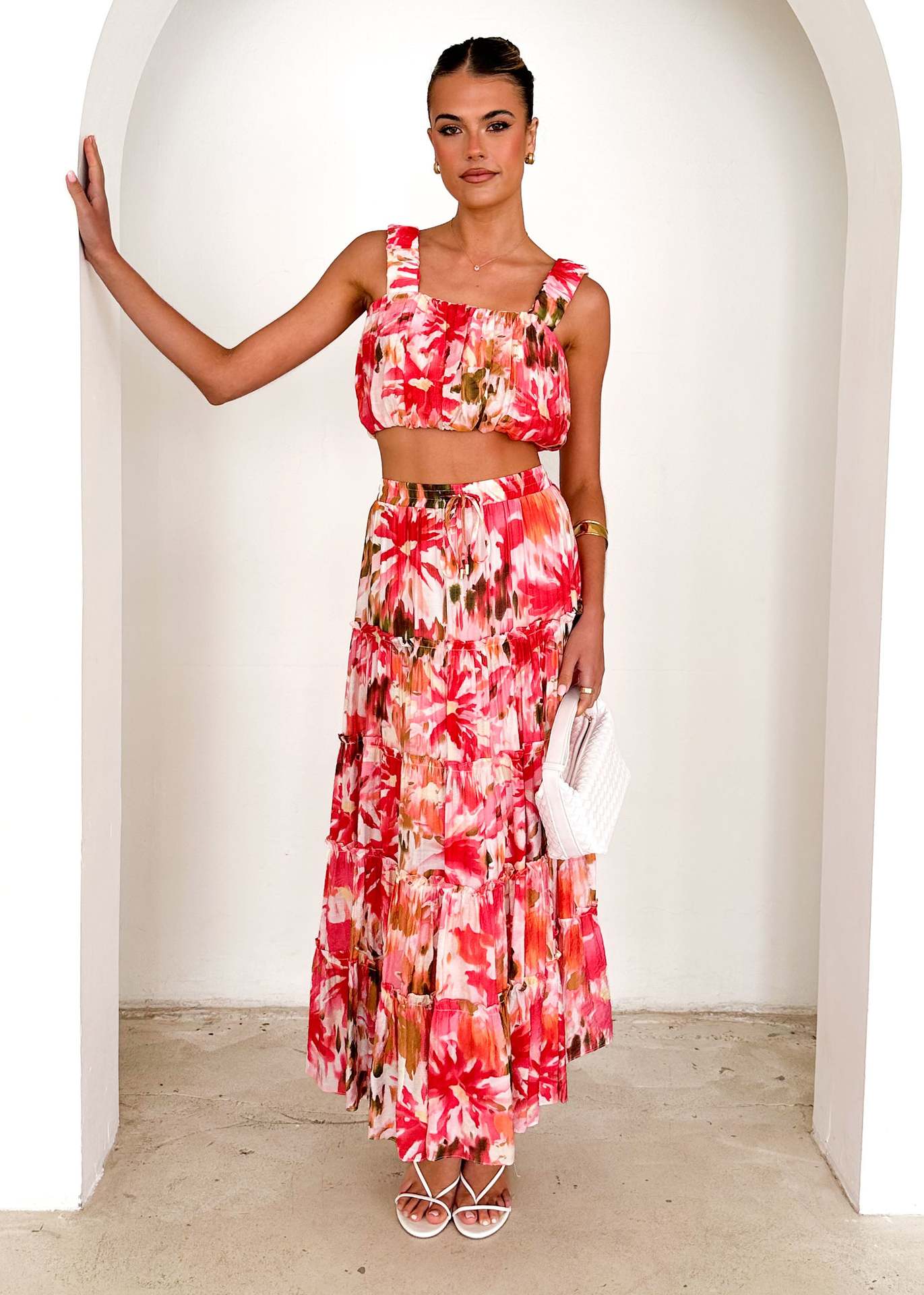 Floral Corset Two Piece Set | Spaghetti Strap Top & High Waist Skirt | noémi