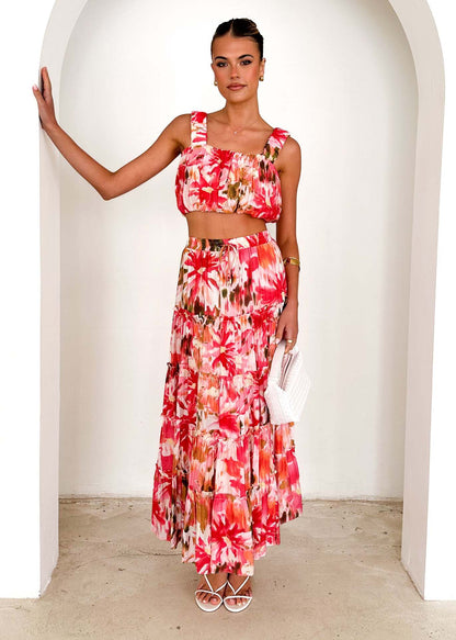 Floral Corset Two Piece Set | Spaghetti Strap Top & High Waist Skirt | noémi