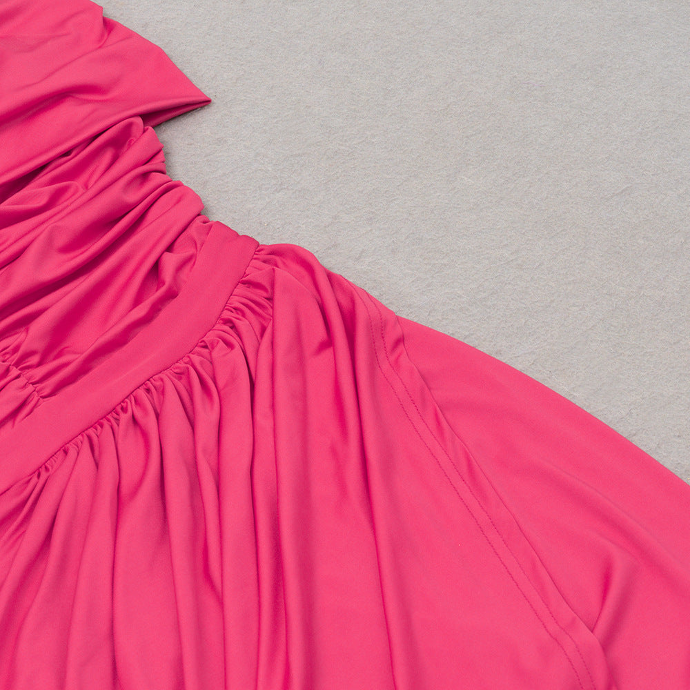 Womens Off Shoulder Pleated Backless Dress with Side Slit Slim Fit | noémi