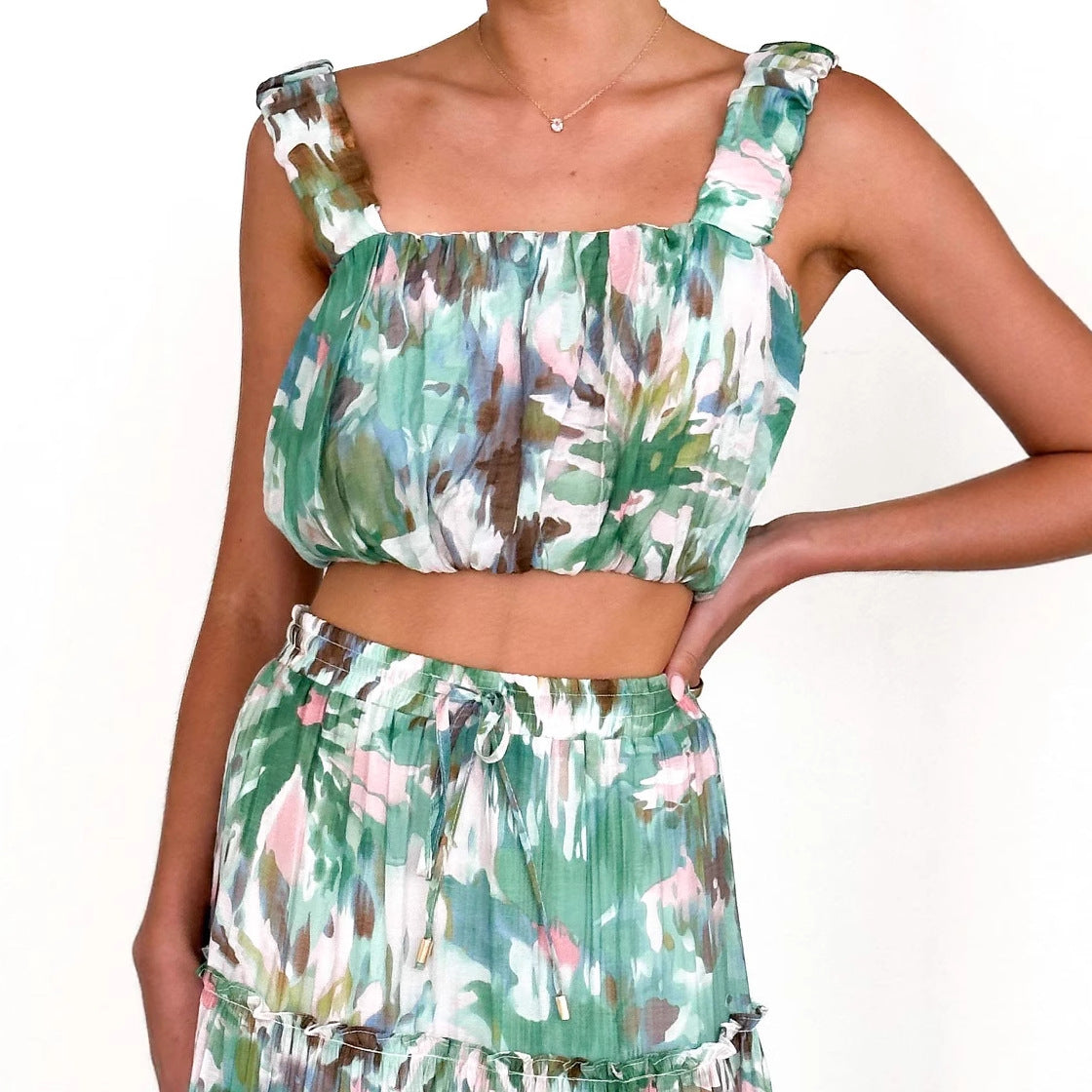 Floral Corset Two Piece Set | Spaghetti Strap Top & High Waist Skirt | noémi