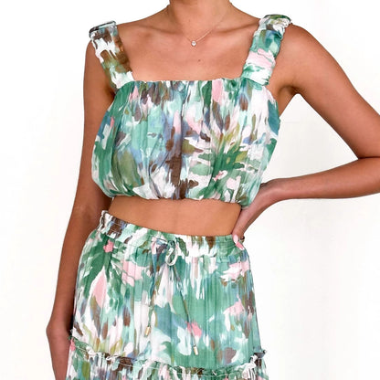 Floral Corset Two Piece Set | Spaghetti Strap Top & High Waist Skirt | noémi