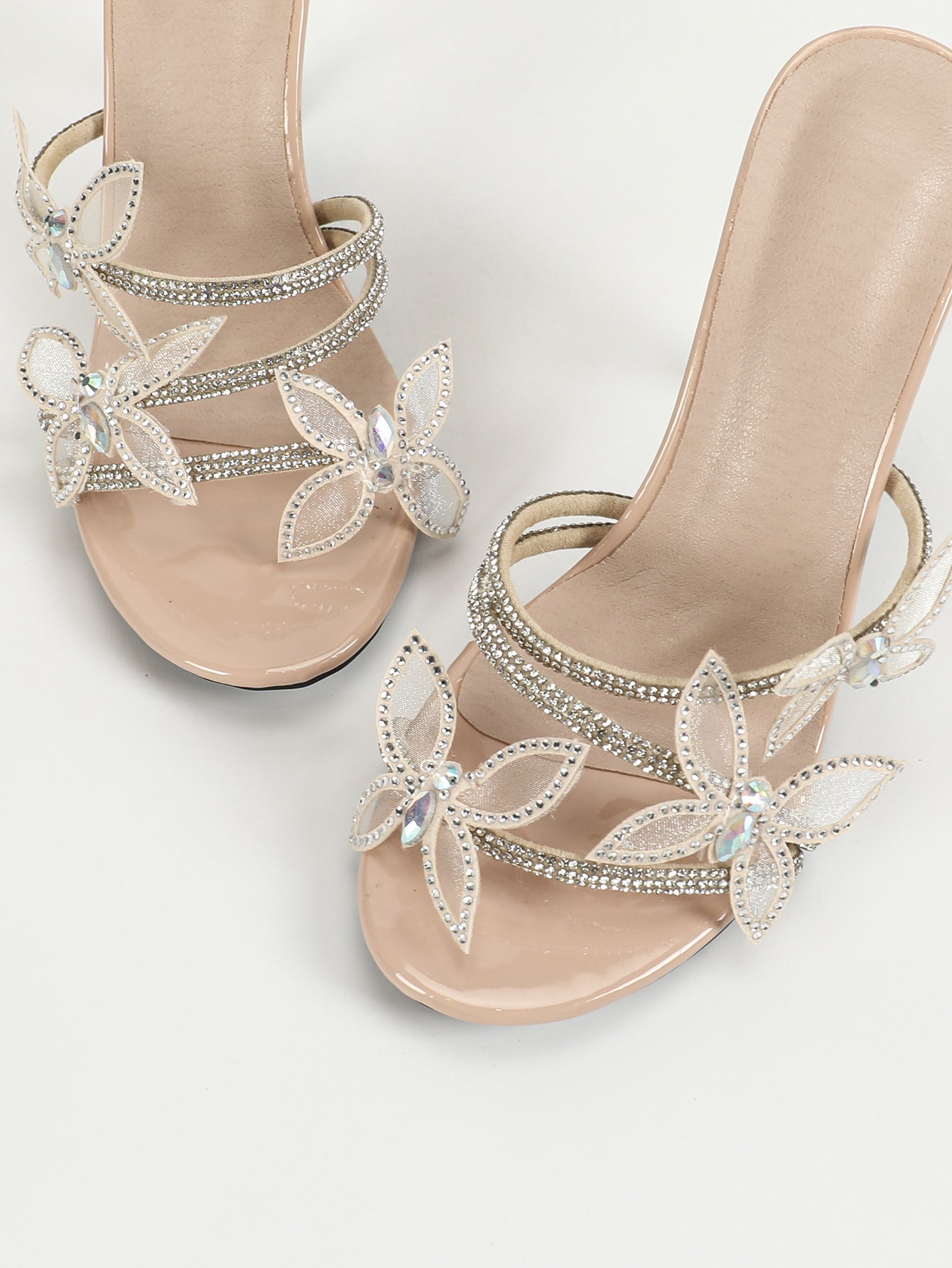 Round Toe Stiletto Sandals for Women | Diamond Butterfly Design | noémi
