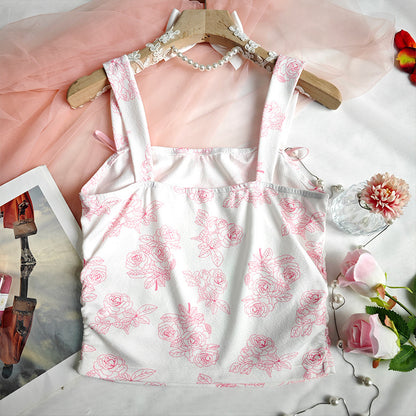 Floral Print Corset Style Spaghetti Strap Top with Open Back Detail | noémi