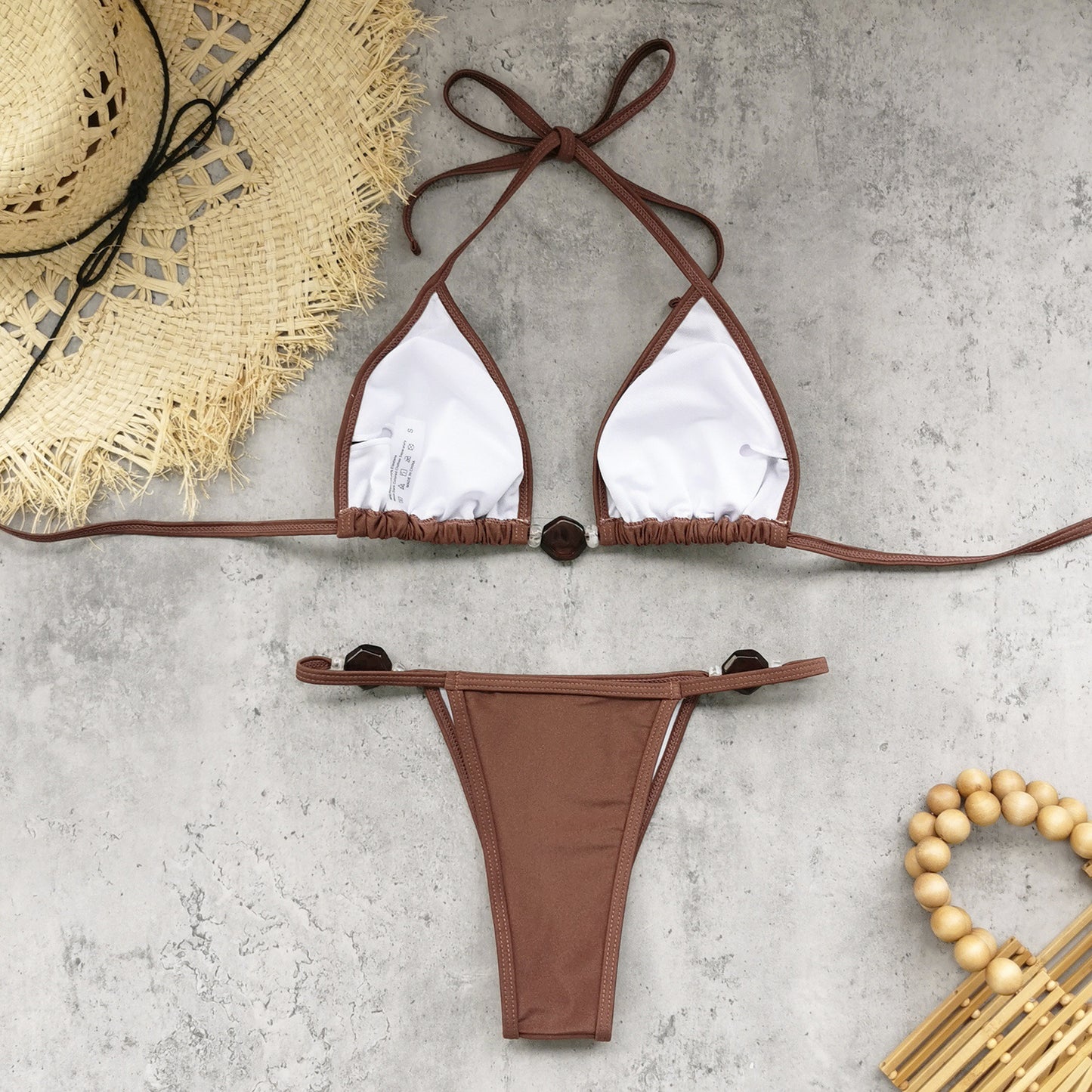 Low Waist Lace Up Split Bikini Set in Solid Color | noémi