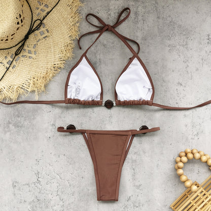 Low Waist Lace Up Split Bikini Set in Solid Color | noémi