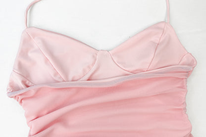 Halter Mini Dress | Ruched Mesh Bodycon in Blush Pink | noémi