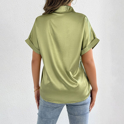 Womens Satin Shirt | Short Sleeve Silk Top | noémi