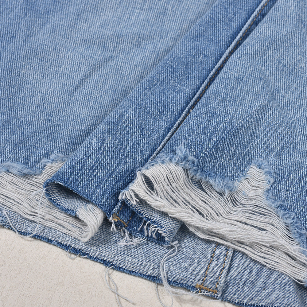 Trendy Tassel Denim Skirt for Women | Distressed Washed Look | noémi