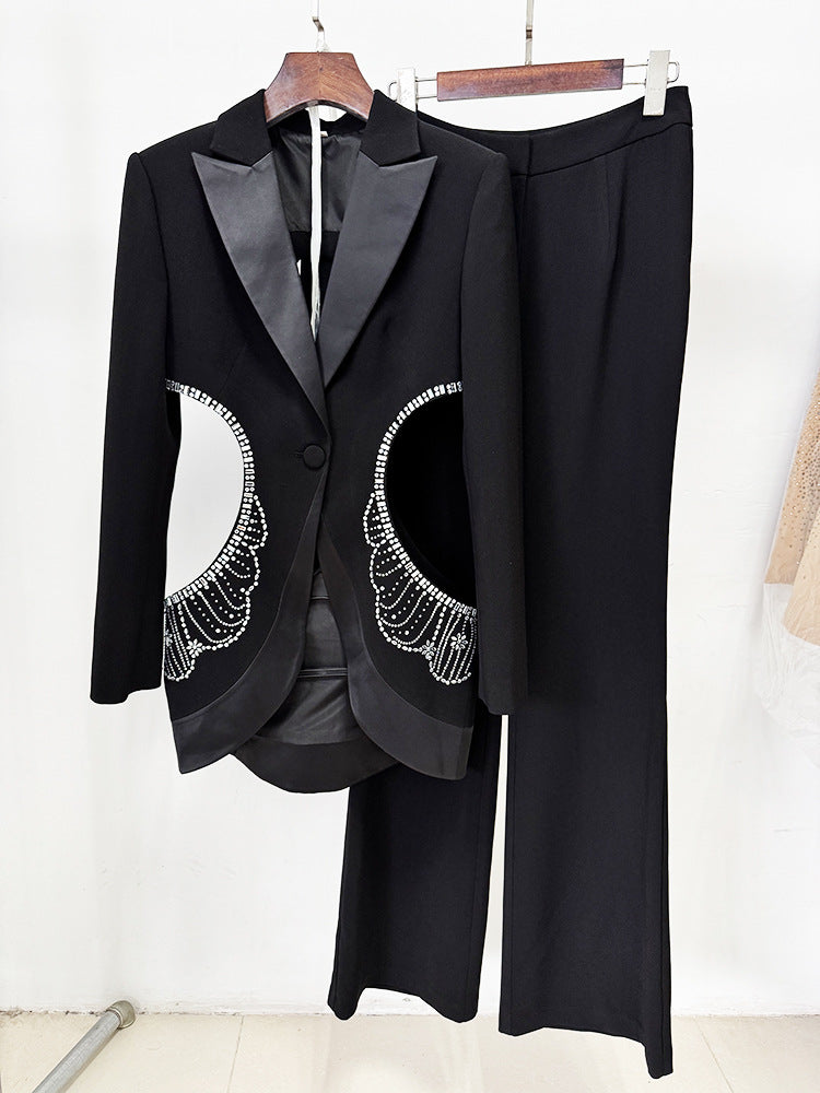 Rhinestone Blazer & Trousers Set | Cutout Crystal Embellished Two Piece Suit | noémi
