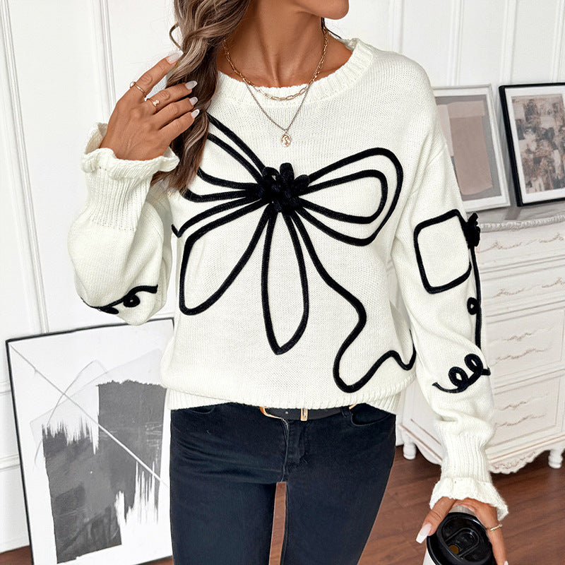 Womens Bow Knit Sweater | Loose Fit Round Neck Pullover | noémi