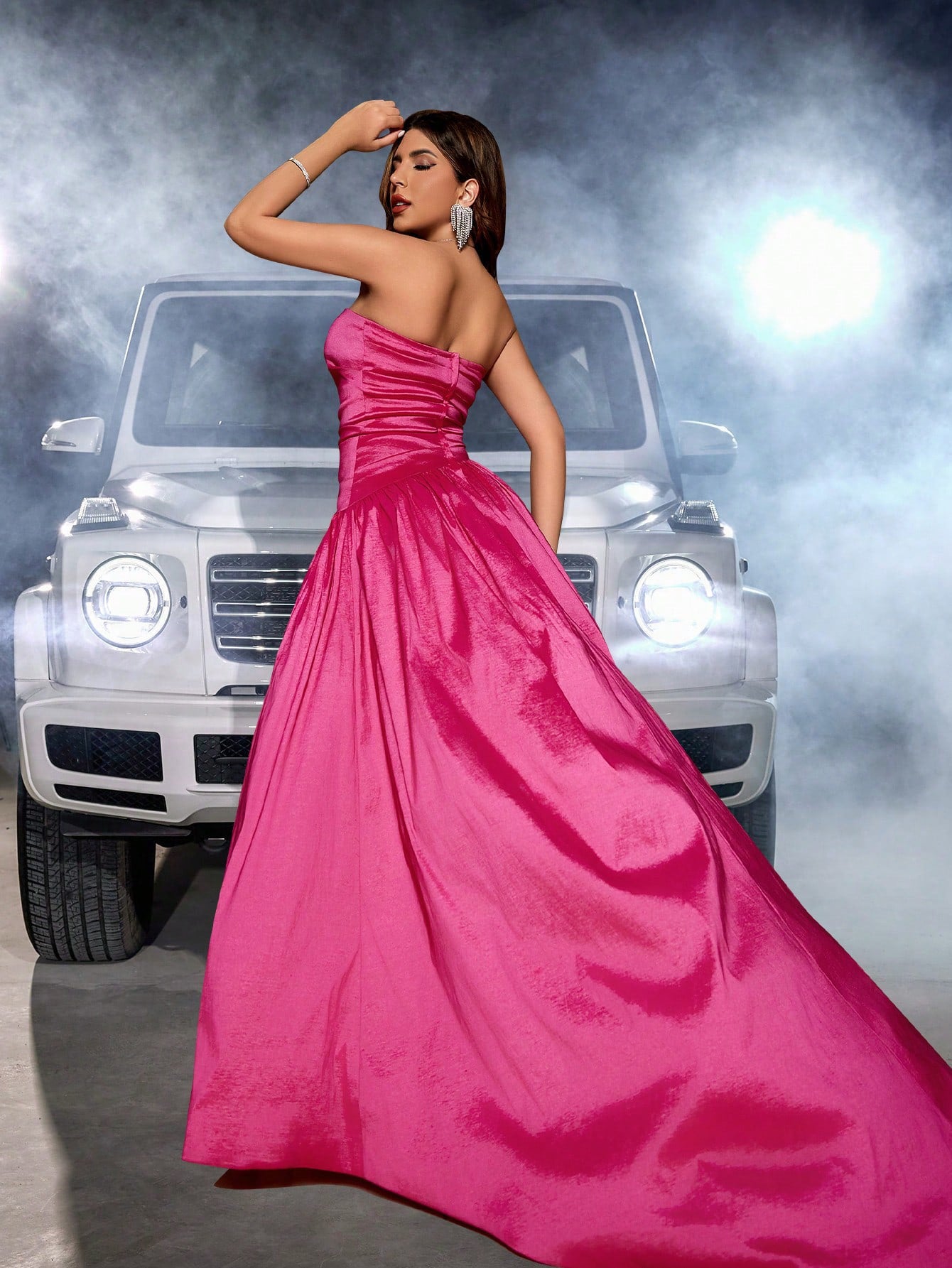 Pink Satin Tube Top Ball Gown | Thigh High Slit, Backless, ALine Dress | noémi