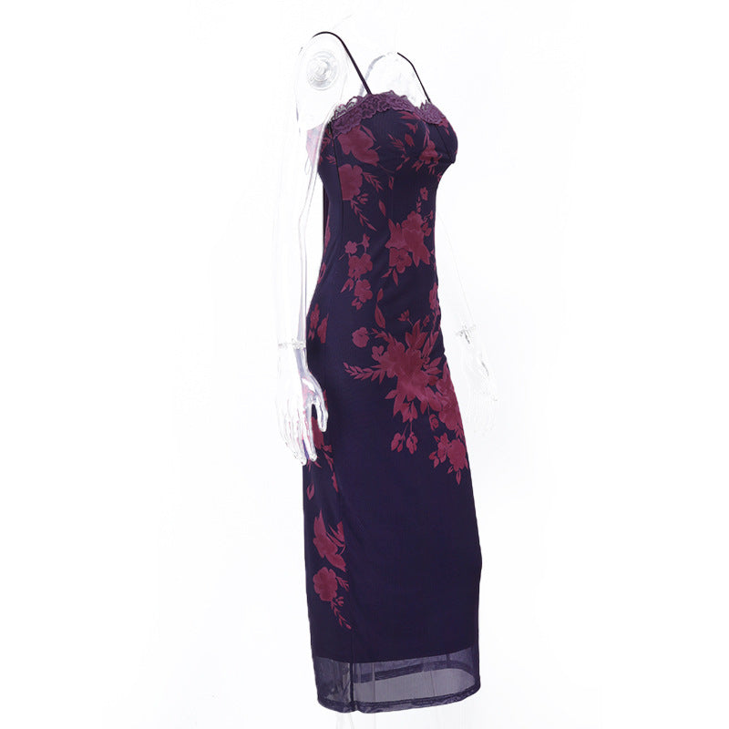 Violet Rose Mesh Maxi Dress | Strapless Floral Bodycon Dress | noémi