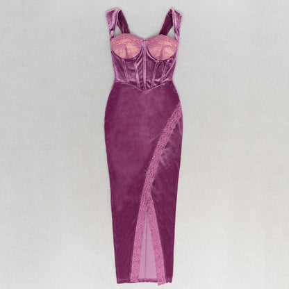 Lace Trim Strap Dress with Side Slit and Shoulder Detail | noémi