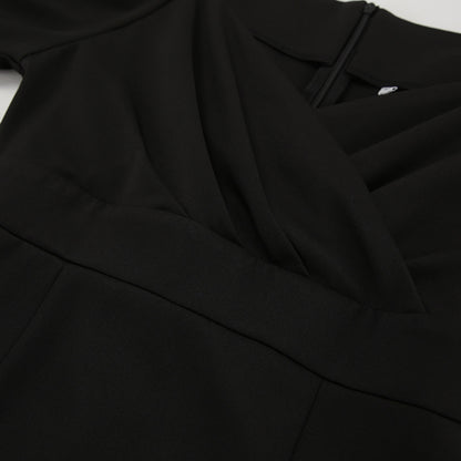 Long Sleeve V Neck Slim Fit Dress with Pleated Waist and Side Slit | noémi