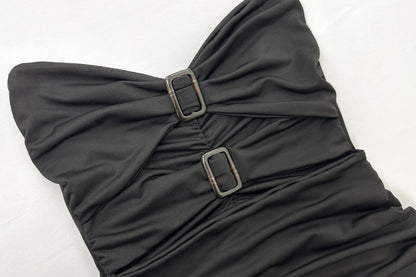 Womens Slim Fit Off Shoulder Cutout Tube Dress | Solid Color with Patchwork Detail | noémi