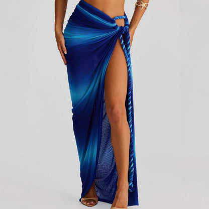 Women’s Two Piece Summer Beach Set | Woven Halter Crop Top & High Slit Skirt | noémi