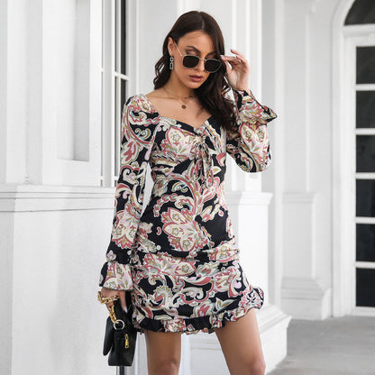 Off Shoulder Printed Ruffle Hem Dress | noémi