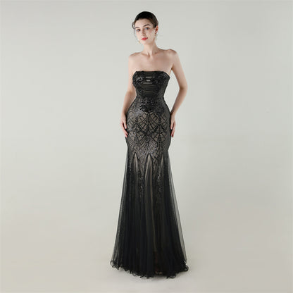 Strapless Beaded Sequin Mesh Dress | Cross Strap Floral Cocktail | noémi