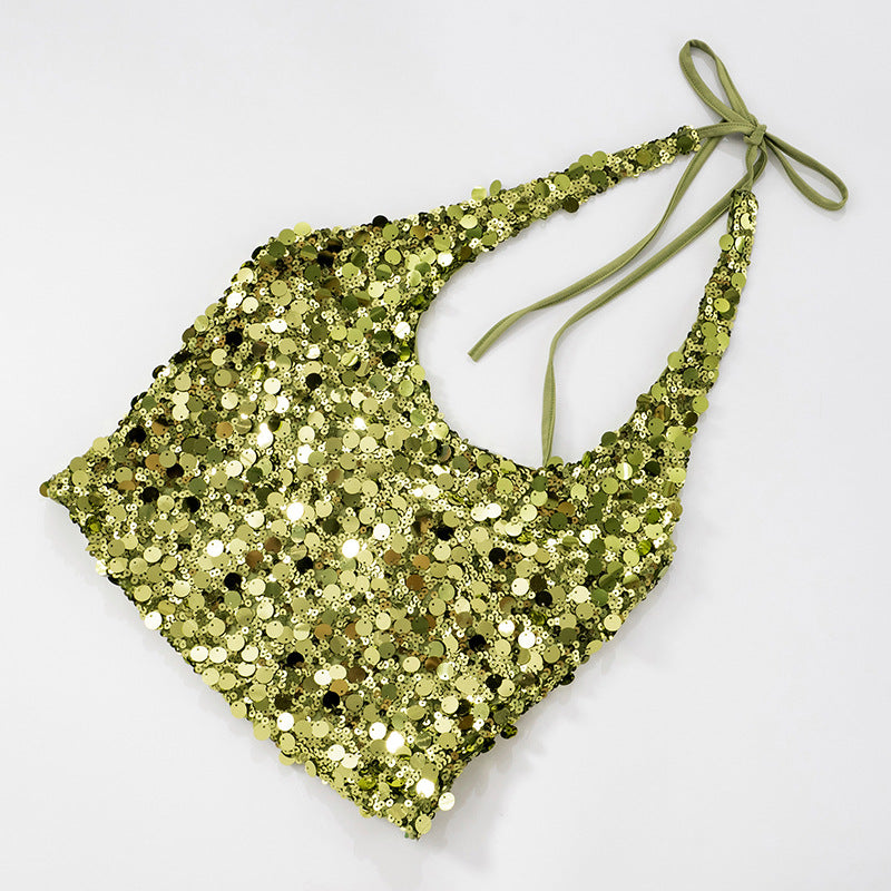 Halter Top | Sparkly Crop Top, Backless Tie Up | noémi