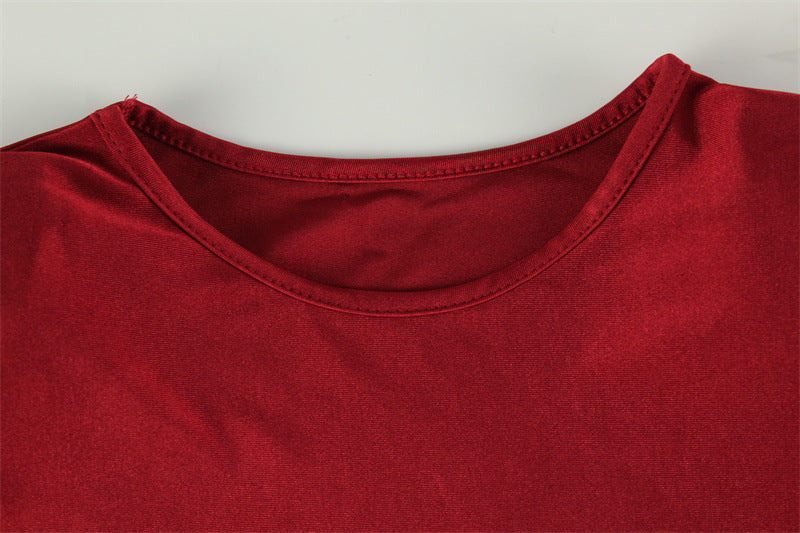 Red Cutout Dress for Women | Round Neck, Long Sleeve, High Slit, Retro Slim Fit | noémi