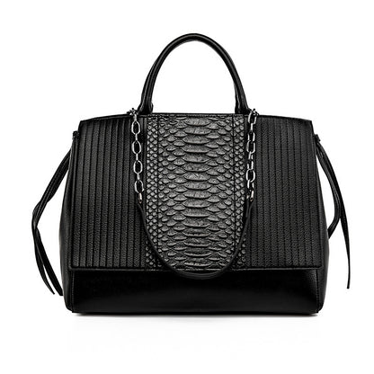 Crocodile-Embossed Faux-Leather Shoulder Tote Bag – Large-Capacity Office Carryall, Brown | noémi