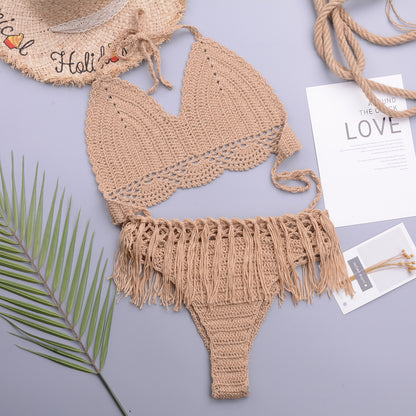 Handcrafted Crochet Tassel Strap Cutout Bikini Set for Women | noémi