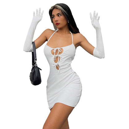 Womens Halter Cutout Dress with Matching Gloves Two Piece Set | noémi