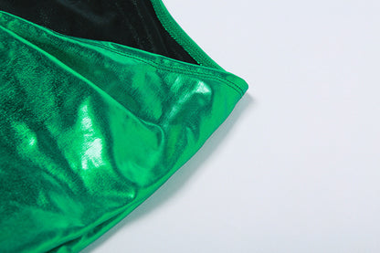 Womens Metallic One Shoulder Top Skirt Set | Coated Fabric Two Piece Outfit | noémi