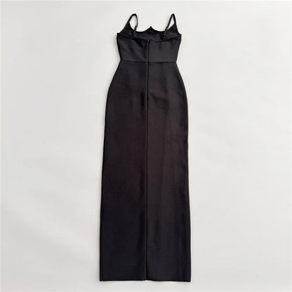Black Daisy Beaded Maxi Dress | Floral Crystal Embellished Gown with Side Slit | noémi