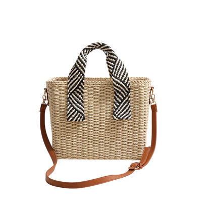 Square Straw Handheld / Crossbody Bag – with Weave, Large Capacity, Natural | noémi