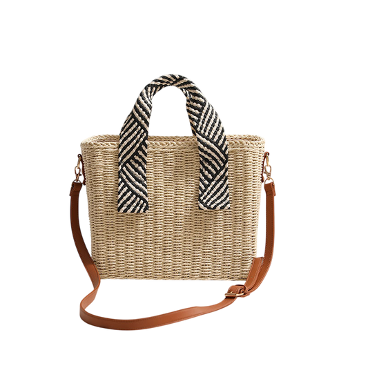 Square Straw Handheld / Crossbody Bag – with Weave, Large Capacity, Natural | noémi