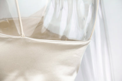 Womens Satin High Slit Formal Dress | Sleeveless Backless Spaghetti Strap Gown, Slim Fit | noémi