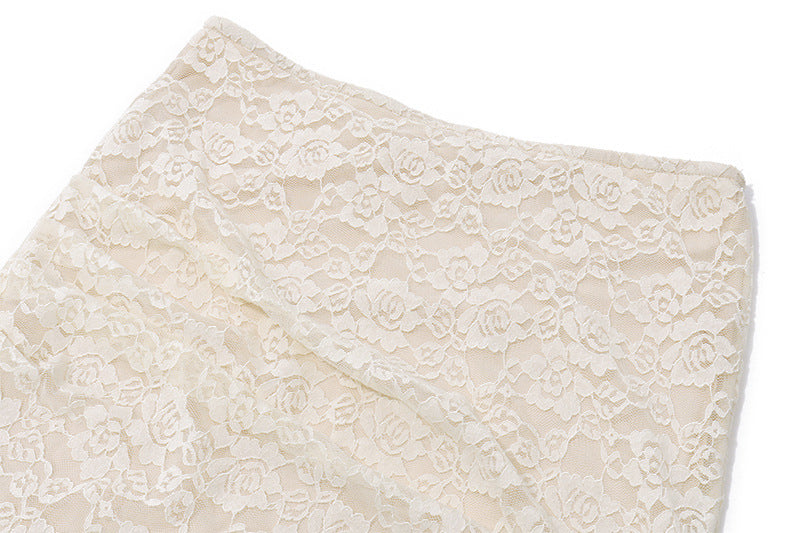 Lace Two Piece Set | Cream Ruched Crop Top & Fishtail Maxi Skirt with Corset Back | noémi