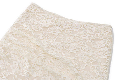 Lace Two Piece Set | Cream Ruched Crop Top & Fishtail Maxi Skirt with Corset Back | noémi