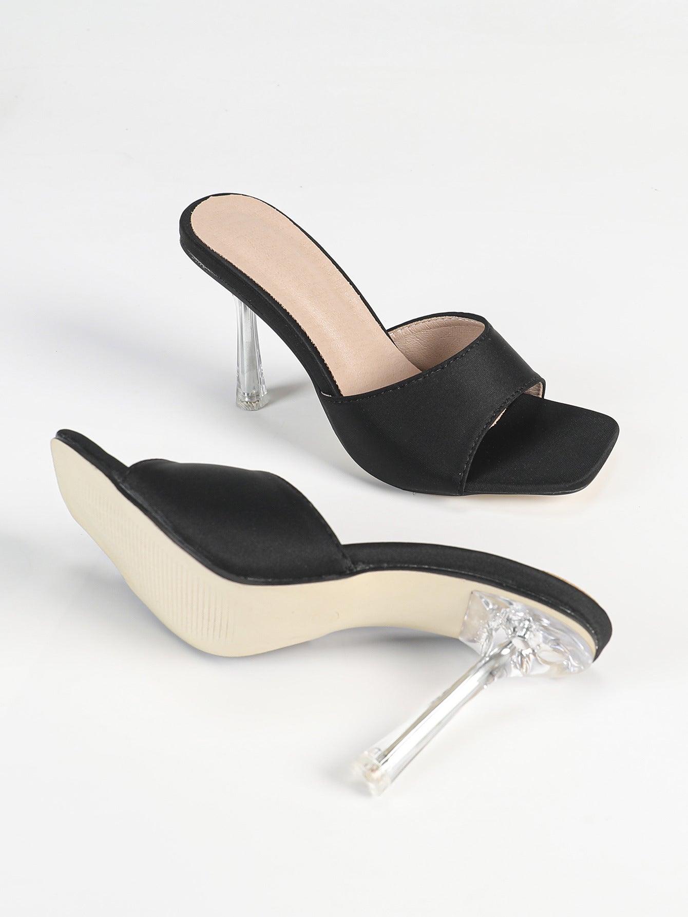 Clear Stiletto Heel Slippers | Peep Toe SlipOn Sandals for Women | noémi