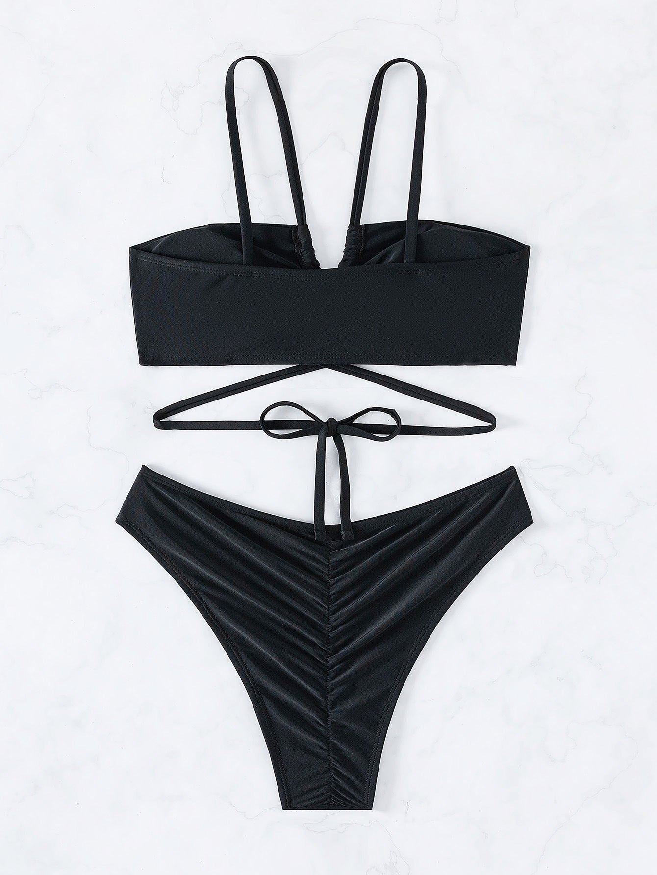 Solid Color Split Bikini with Hollow Cutout and Tie Detail | noémi