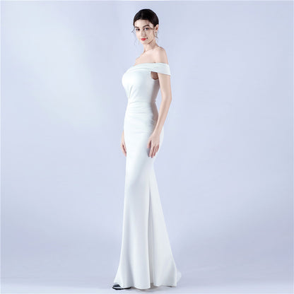 Satin Off Shoulder Dress with Sleek Silhouette | noémi