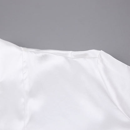 Satin Feather Robe | White Bridal Dressing Gown with Fluffy Cuff Detail | noémi