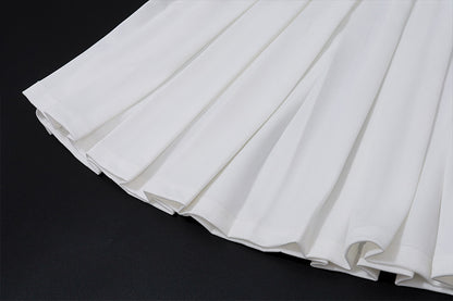 Womens Two Piece Set | White V Neck Sleeveless Vest Pleated Mini Skirt | noémi