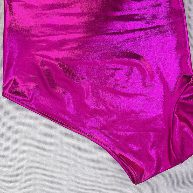 Metallic Bronze One Shoulder Top Elastic Hip Short Skirt Set | Lace Up Womens Suit | noémi