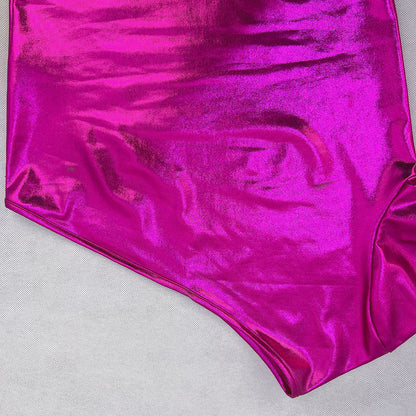 Metallic Bronze One Shoulder Top Elastic Hip Short Skirt Set | Lace Up Womens Suit | noémi