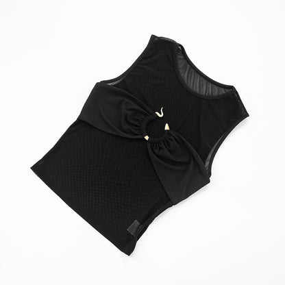 Micro Transparent Mesh Panel Top | Black URing Detail Sleeveless Crop Top | noémi