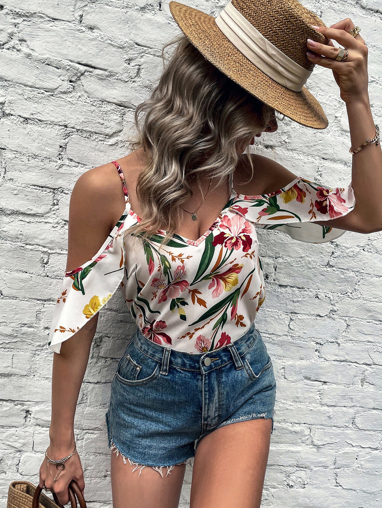 Womens Strapless Print Suspenders Shirt | noémi